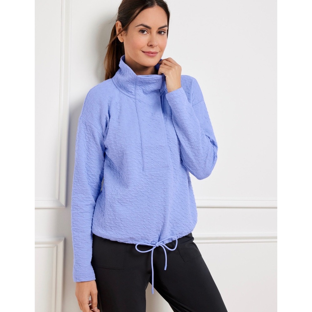 Talbots Pullover Women XL Blue Snap Placket Puckered Jacquard Active Top NWT